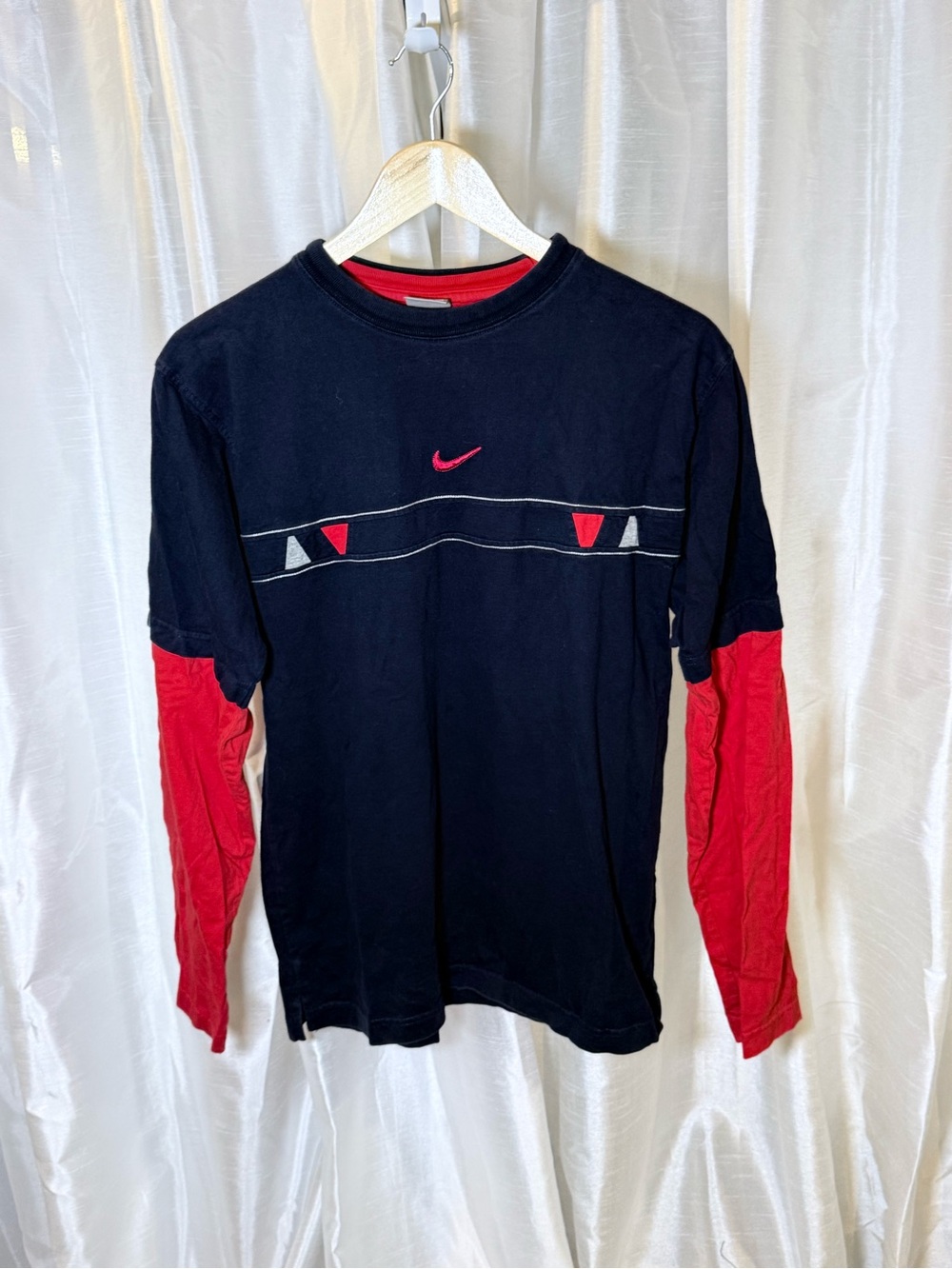 Nike Men’s Black Long-Sleeve Tee with Red Sleeve Panels